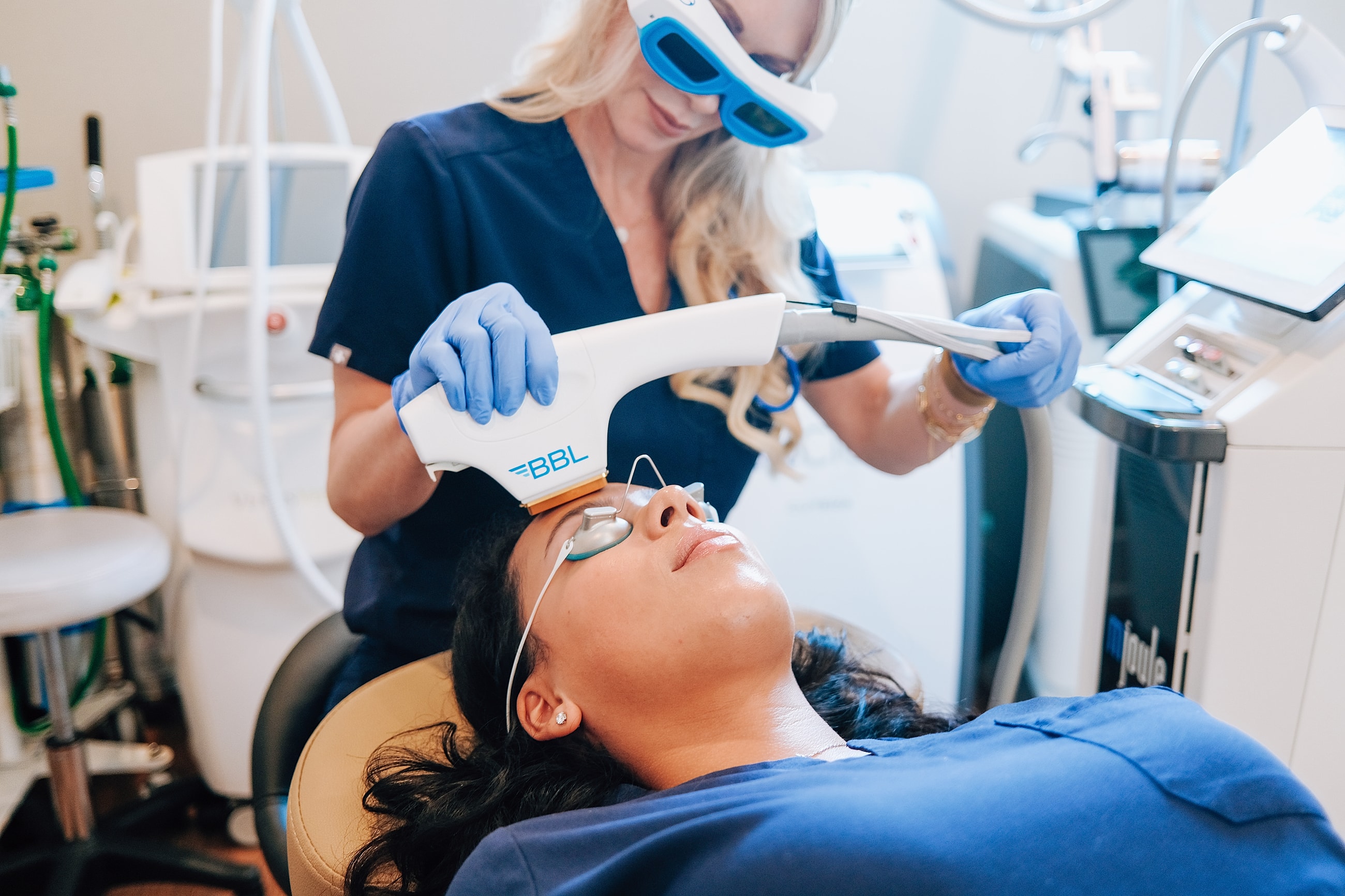 Patient receiving laser treatment in a clinic.